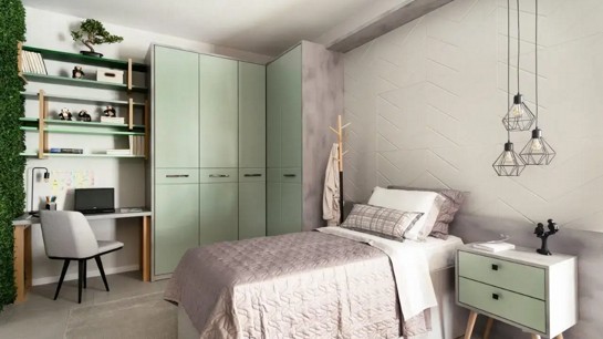 Clean e aconchegante, o quarto de solteiro assinado pela Criare D'Rosa Home, em Criciúma... Foto: Roberta Gewehr